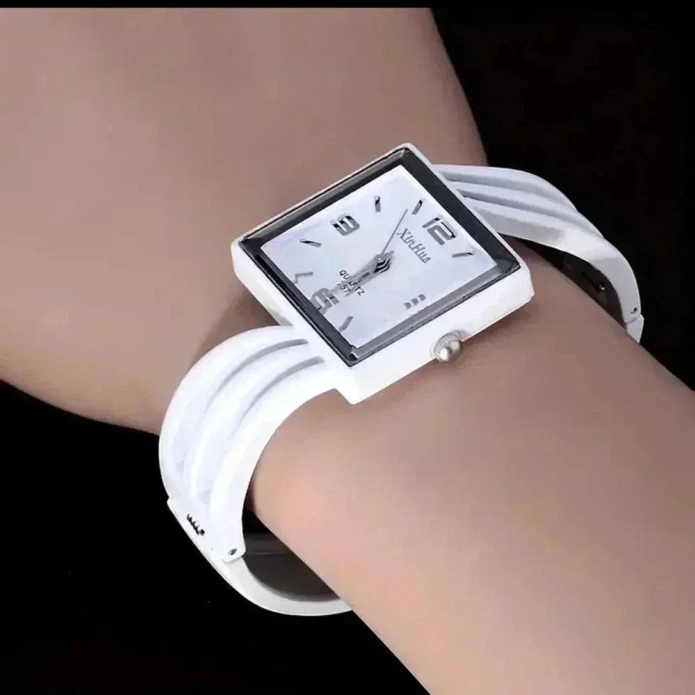 Square Pointer Quartz Watch Minimalistic Arabic Numeral Dial Vintage Cuff..NWT - Picture 3 of 6